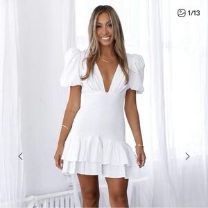 Hello Molly White Puff Sleeve Mini Dress